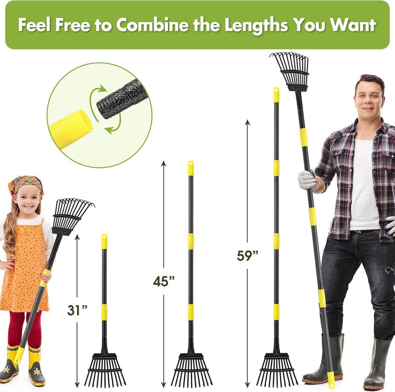 INFLATION Garden Rake for Leaves Sturdy Metal Small Yard Leaf Rakes for Lawns 60” Length 8.5 Inch Width 11 Tines for Women Men Kids Lightweight with Non-Slip Comfortable Smooth Long Handle - Image 3
